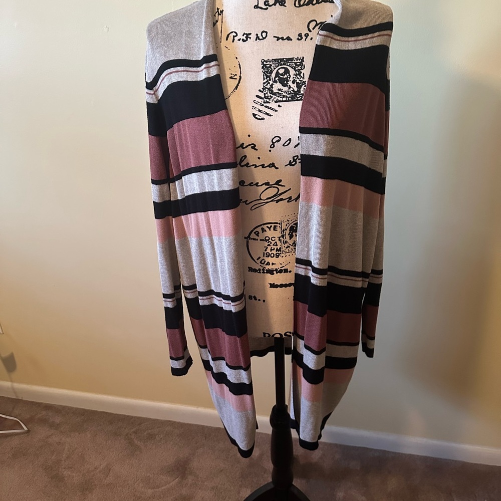 Chico’d Striped Open Front Cardigan